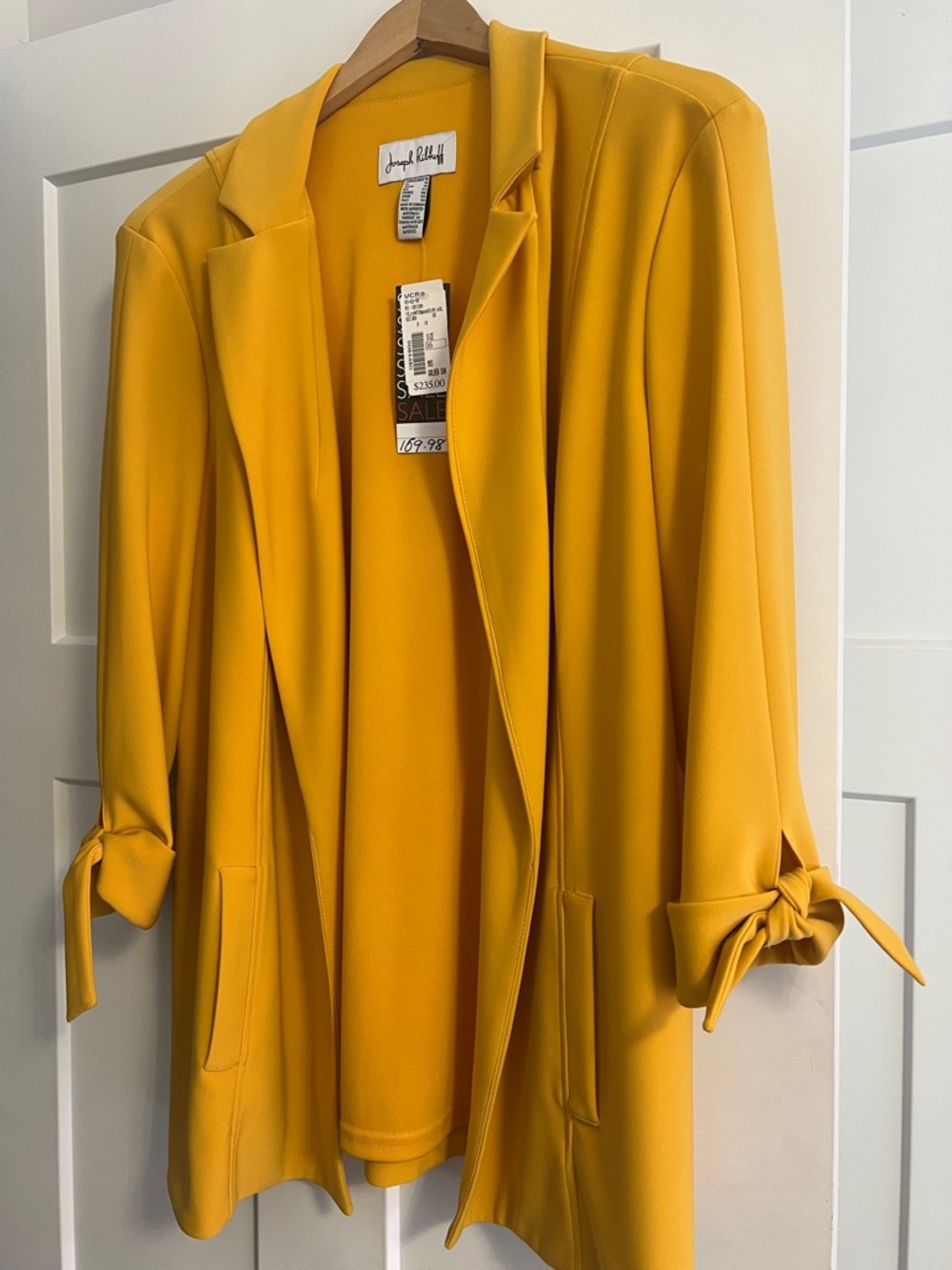 Joseph Ribkoff Bright Yellow Tie-Sleeve Open-Front Blazer